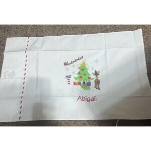 New Personalized Pillowcase “Abigail” Kids White Christmas Embroidered Santa